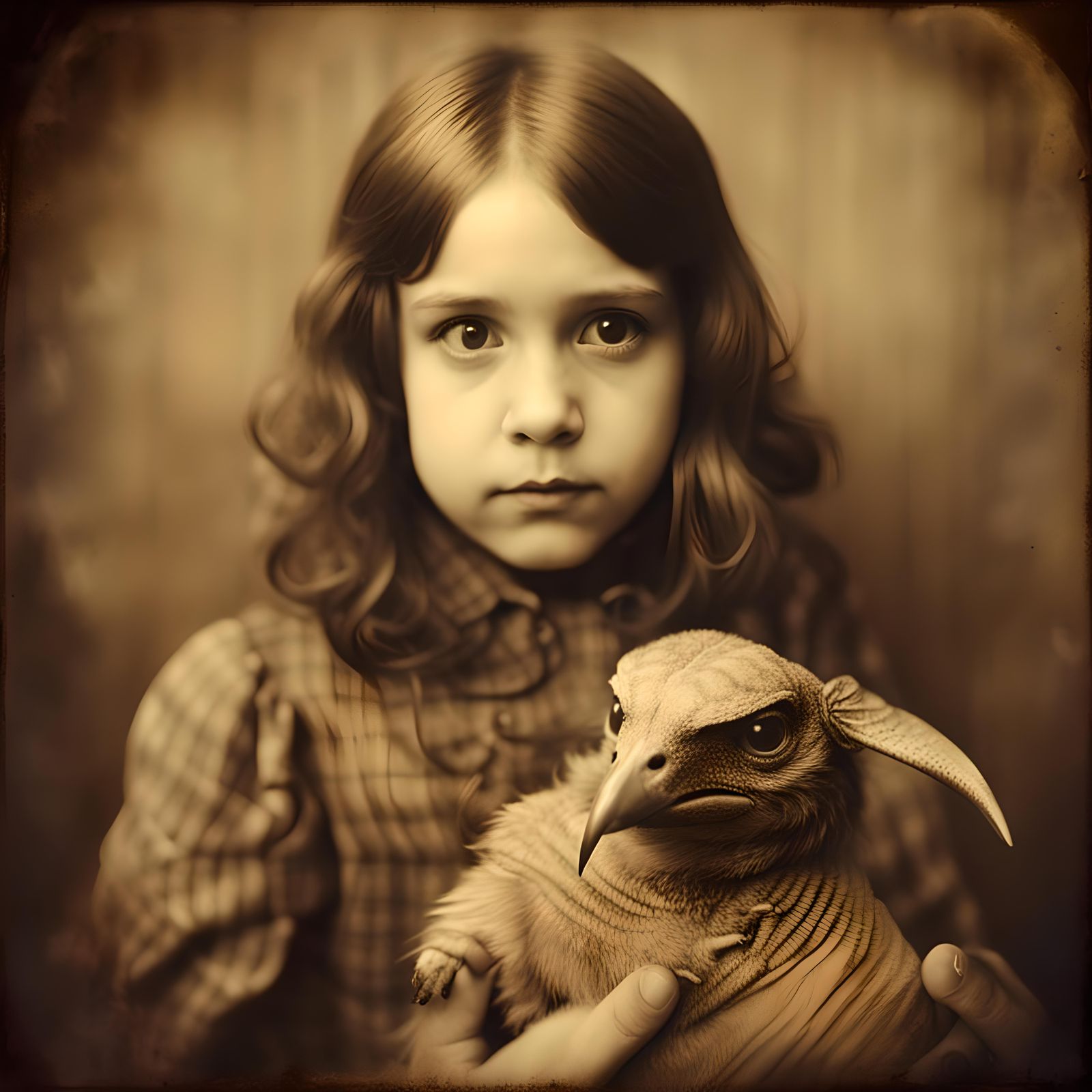 Victorian Girl with Pet in Sepia Tone