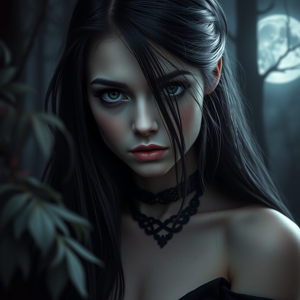 A Haunting Portrait of Melancholy in Moonlit Forest