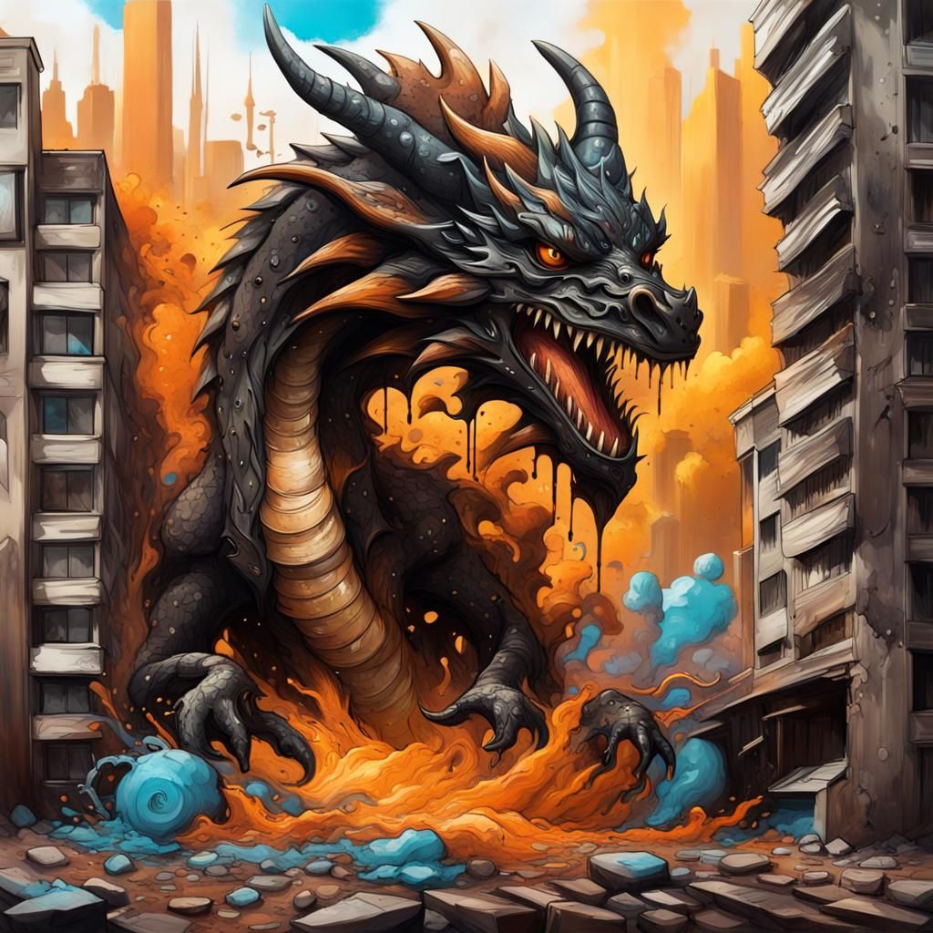 Earth Elemental Dragon Earthquake in Graffiti Art Style