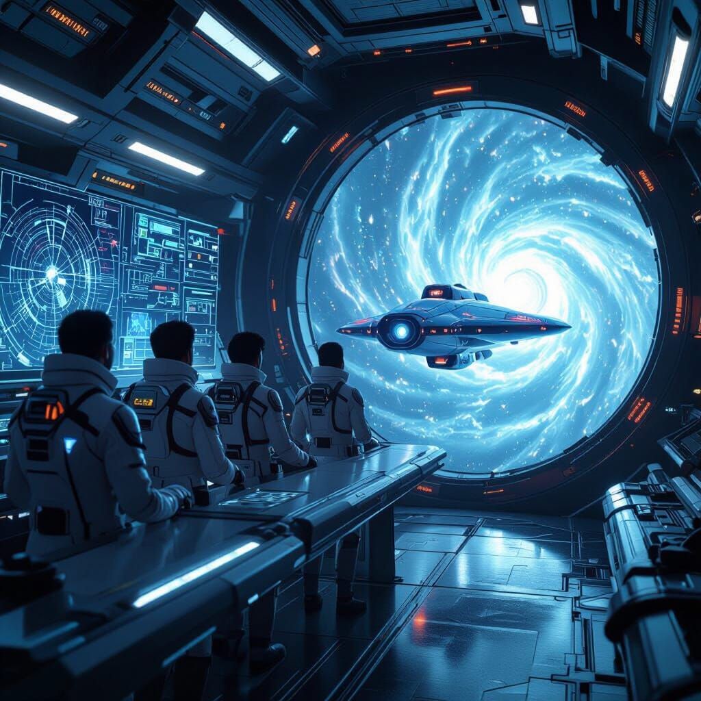 Explorers Prepare for Warp Jump in Advanced Starship