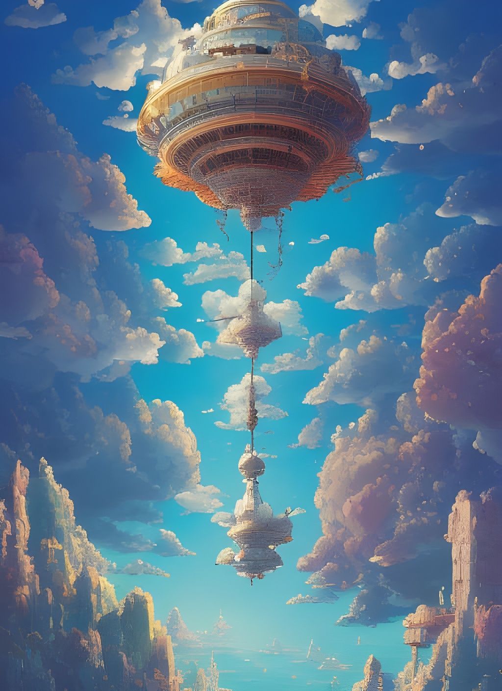 Flying Castle in the Sky: Whimsical Concept Art
