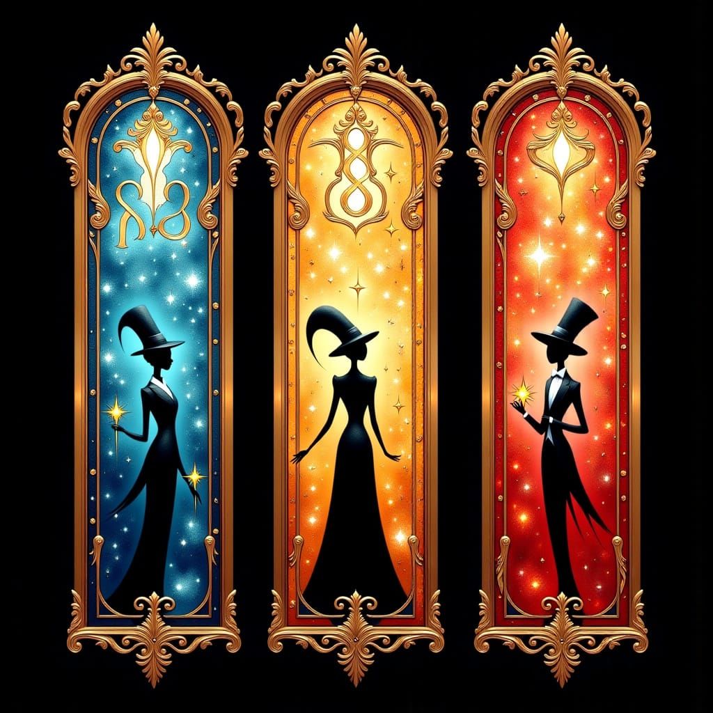 <lora:Black Fantasy:1.0>Three parts in one art, bookmark eff...