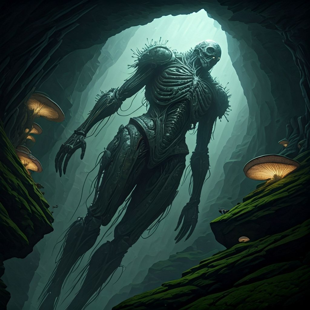 Colossal Biomechanical Entity in Cosmic Horror Style