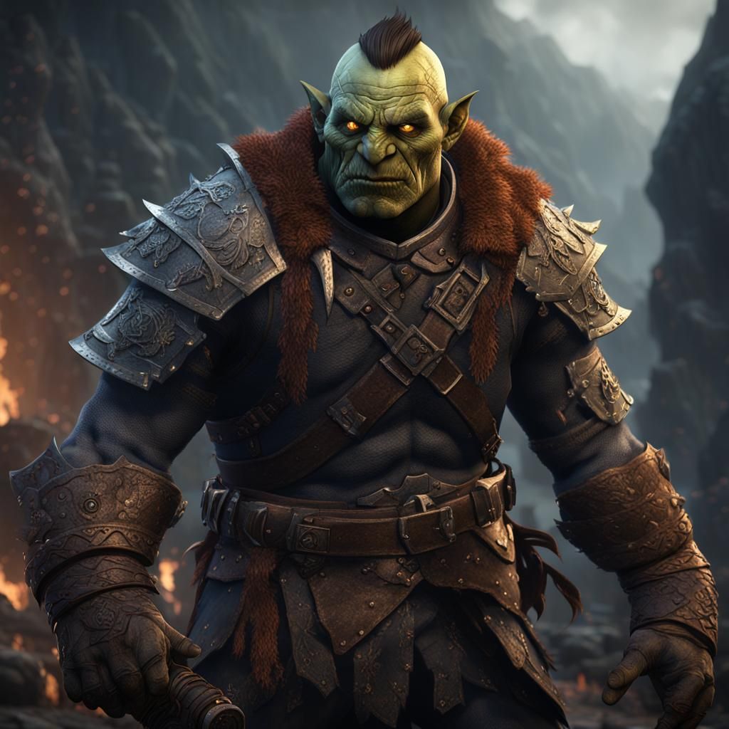 Half Orc Fighter in the Underworld: Fantasy Concept Art