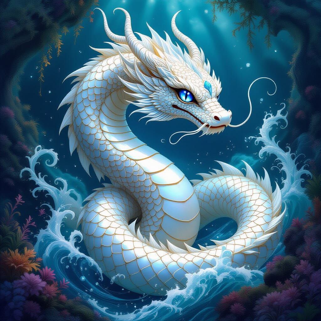 Majestic Mother-of-Pearl Sea Serpent Statue