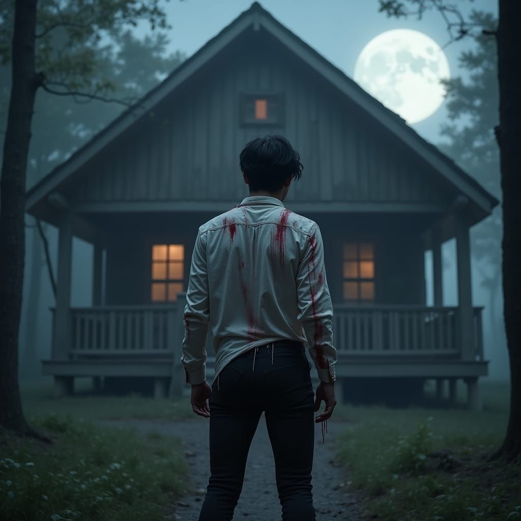 Mysterious Moonlit Figure in a Haunting Nocturnal Landscape