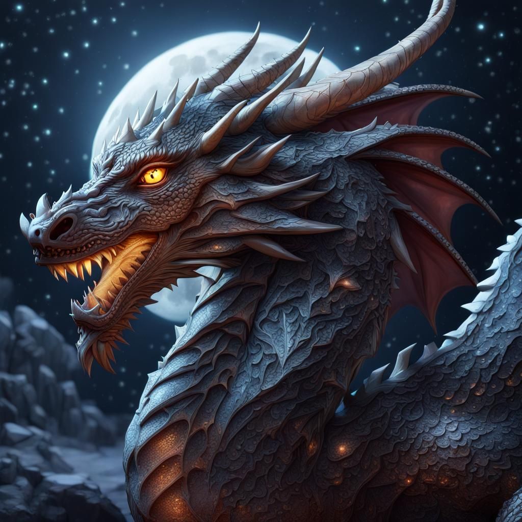 Diamond Gem Dragon Under a Full Moon