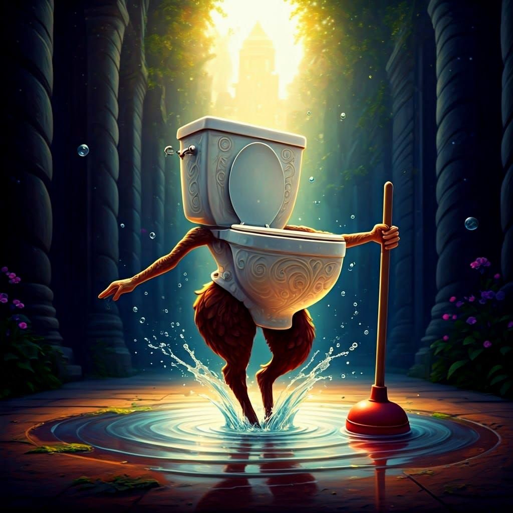 Whimsical Toilet Dance in a Puddle