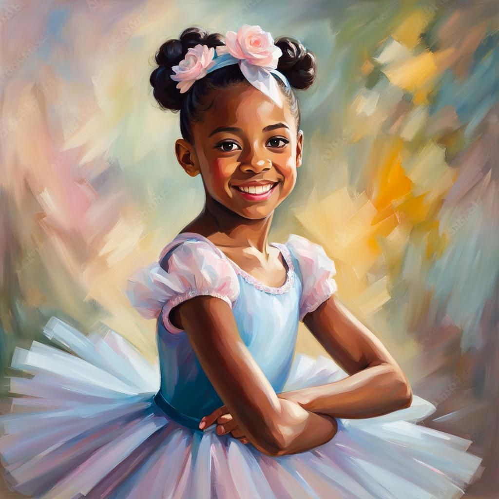 African American Ballerina Portrait in Oil Painting Style