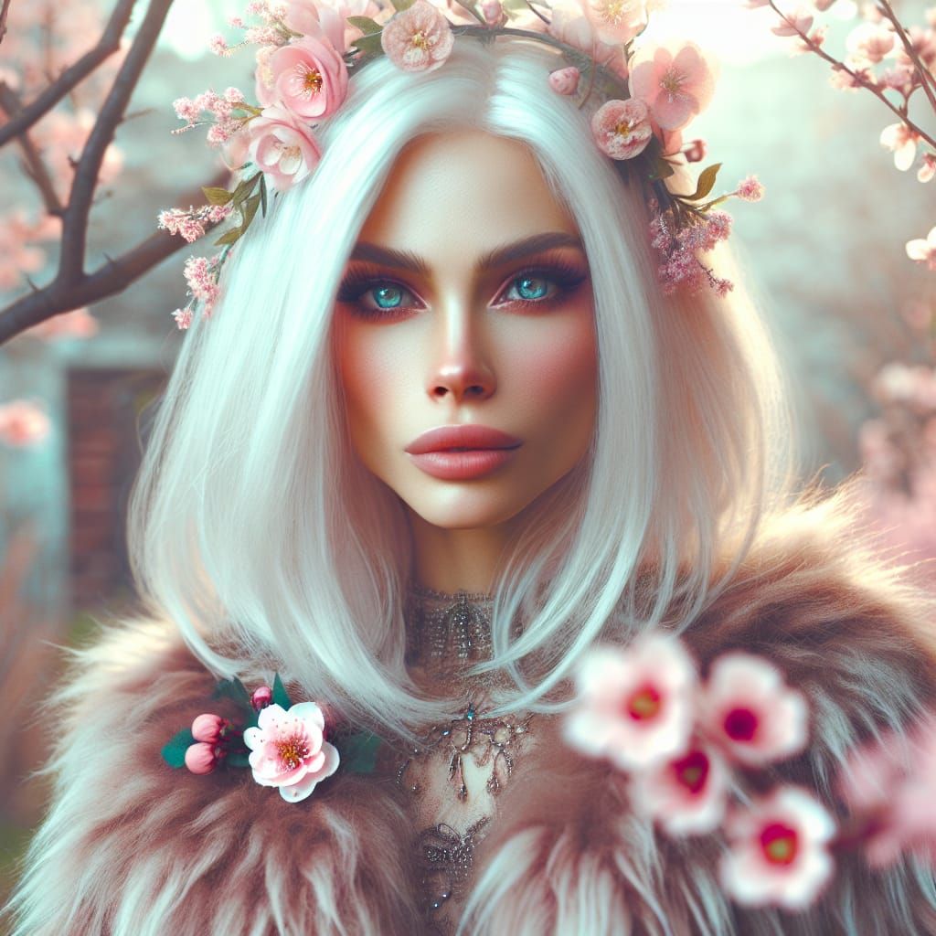 Captivating Woman with Flowers: Vibrant Cinematic Illustrati...