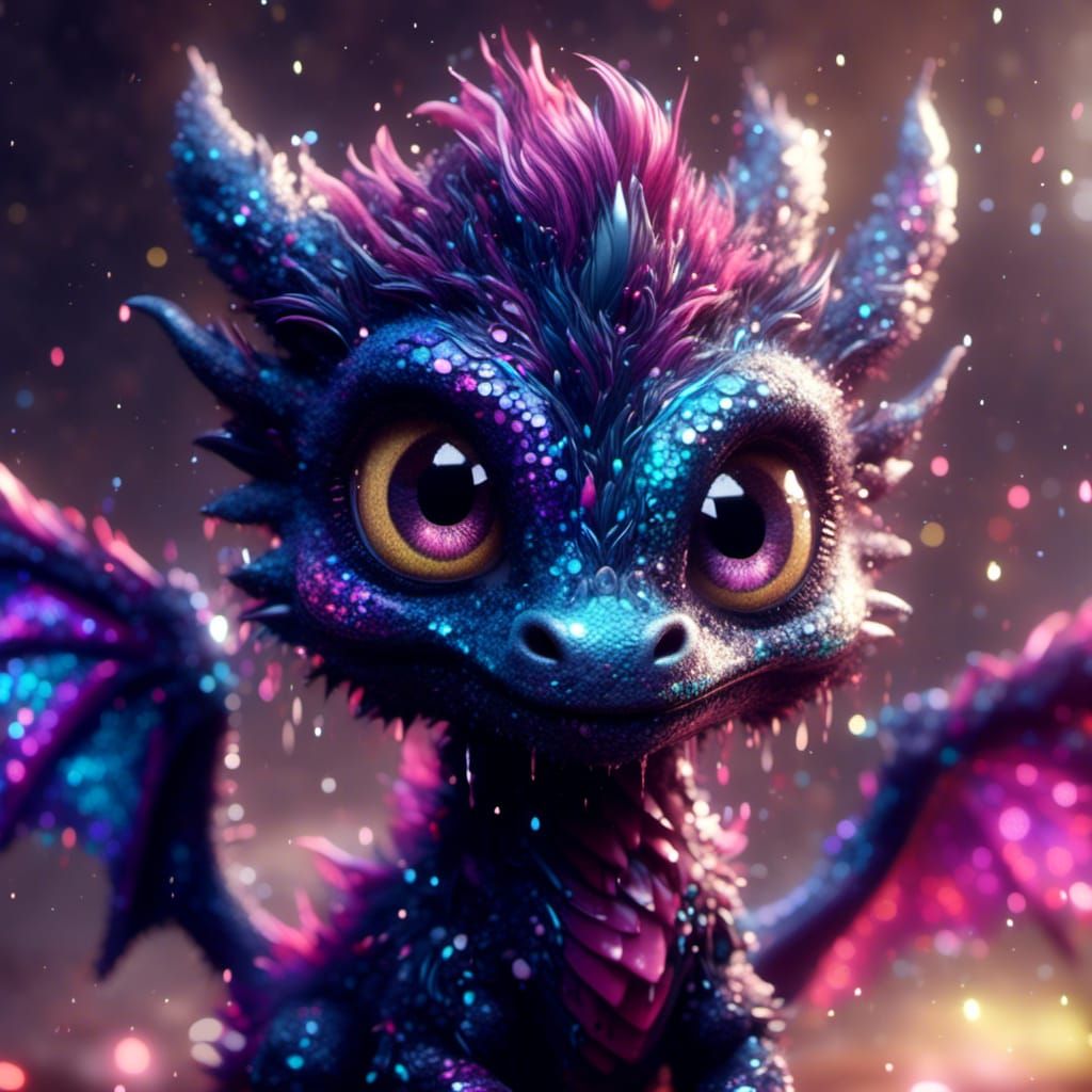 Iridescent Chibi Dragon Portrait in Pixar Style