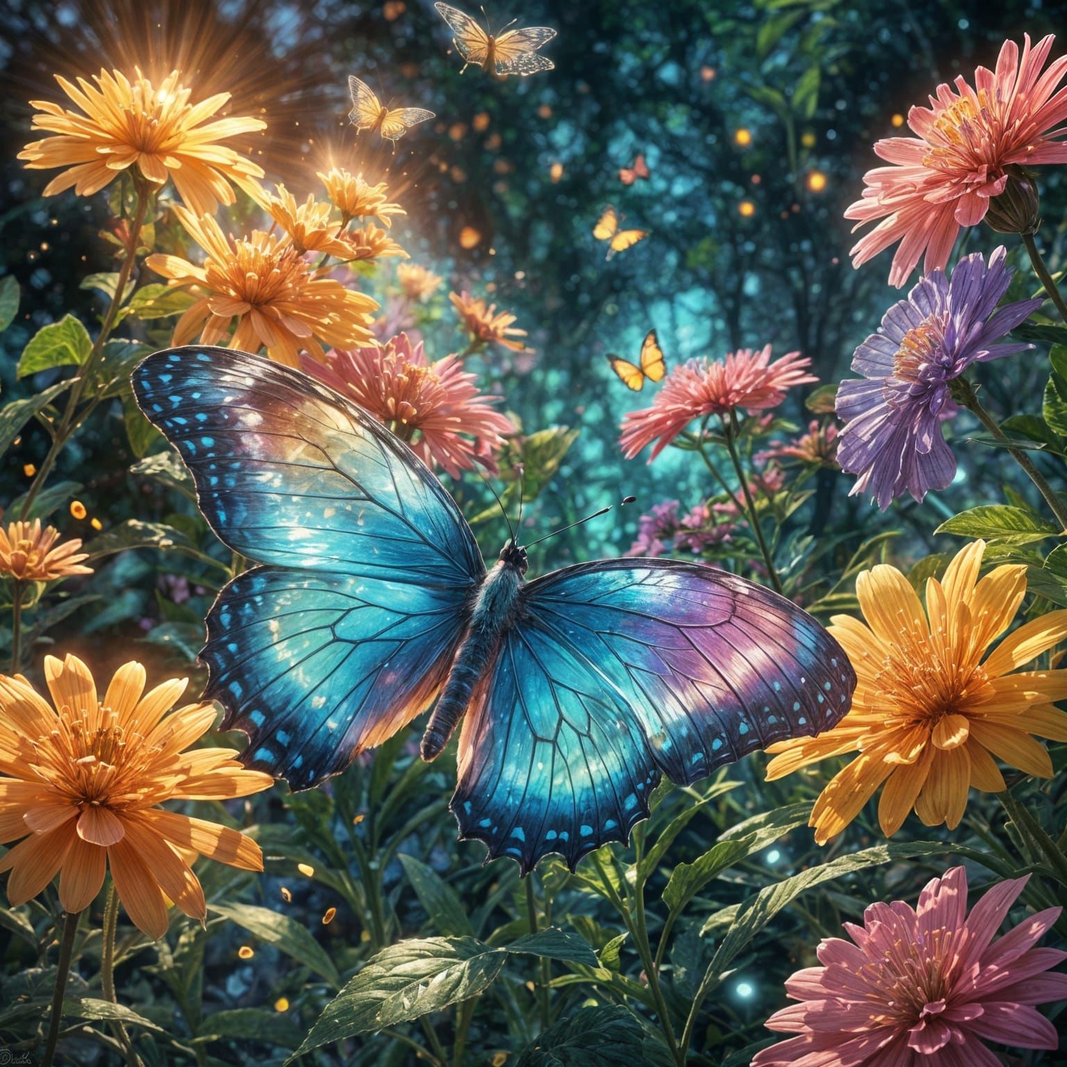 Glowing Crystalline Butterfly in Hyperrealistic Style
