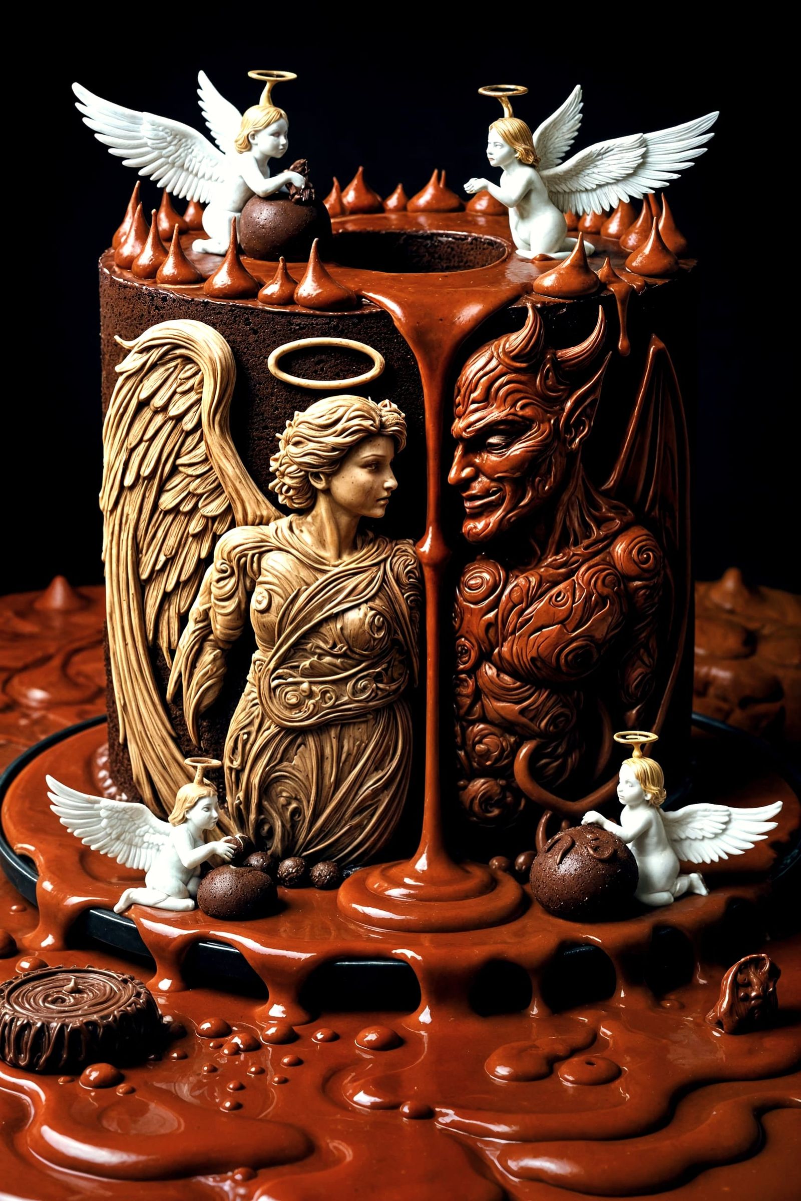 Devil's Food Cake with Angel and Devil Carvings