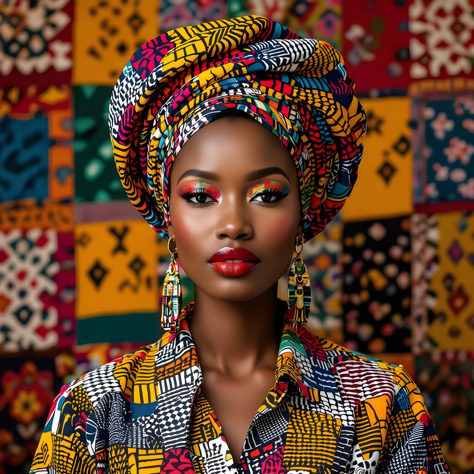 Colorful African Tribal Art with Eclectic Patterns