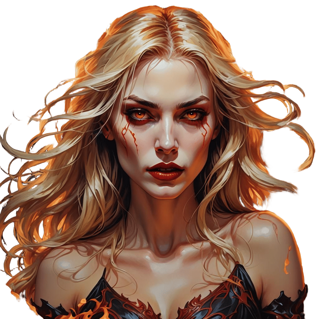 Sensual Vampire Goddess Amidst Inferno