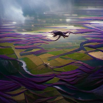 Sinister View of Flying Above a Rice Field