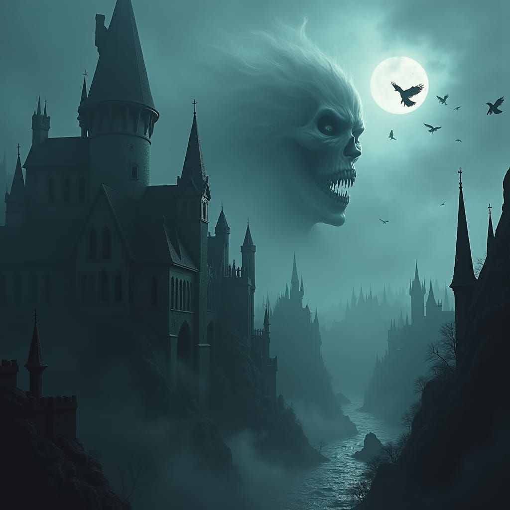 Hyper-Realistic Gothic Castle in Ethereal Mist