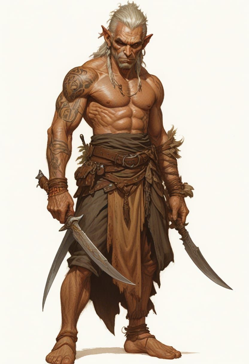 Heroic Caveman Elf with Bone Knives