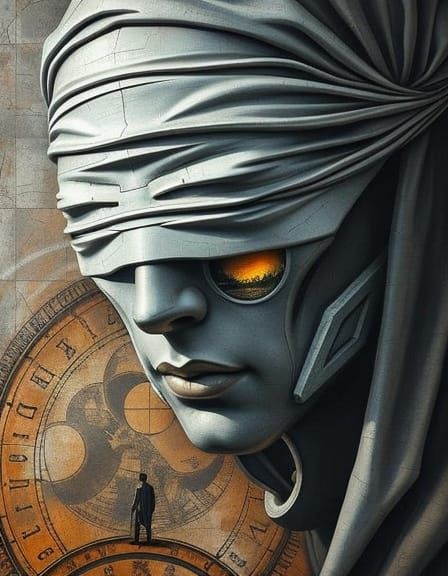 Surreal Fresco Portrait of Blindfolded Synthetic Monk