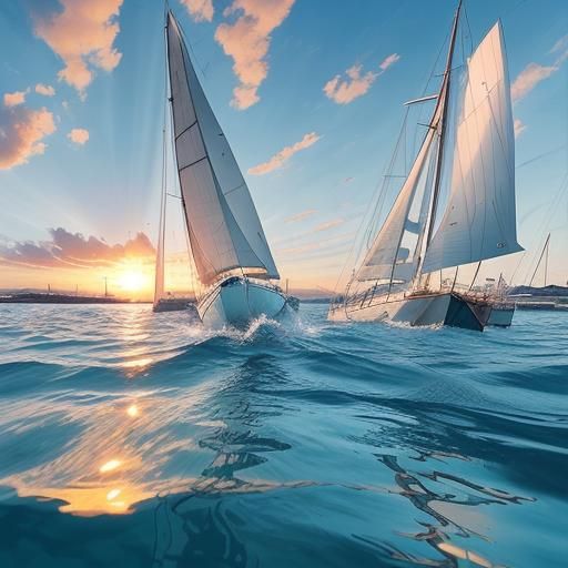 Swimmer in Open Water with Yachts, Abstract Art