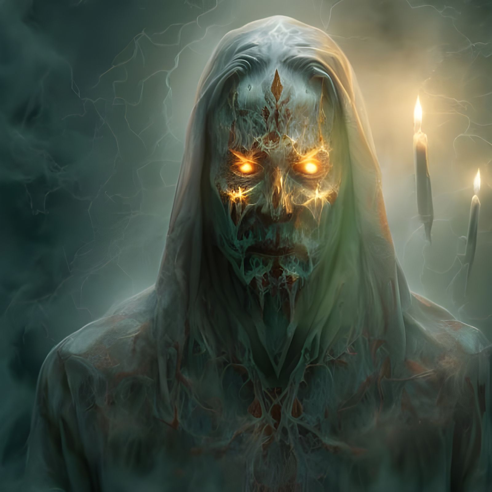 Ancient Moon Ghost Portrait in Digital Horror Painting