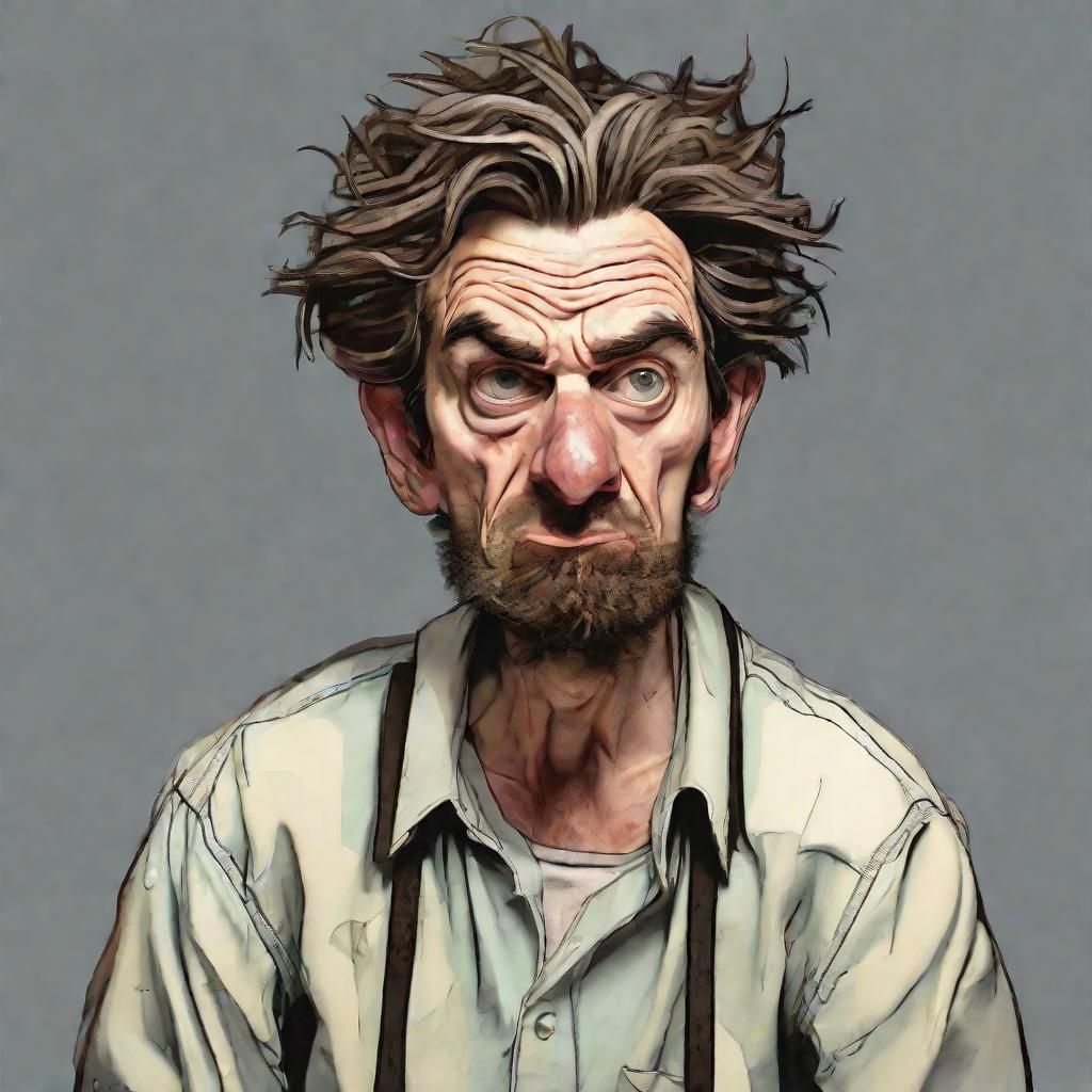 Confused Caricature with Exaggerated Features in Cartoon Sty...