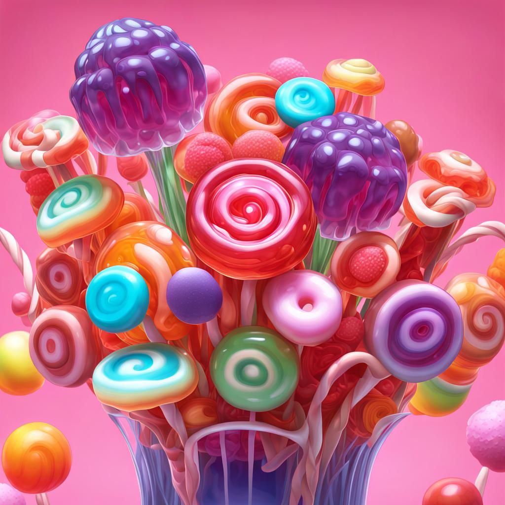 Candy Bouquet in Hyperrealistic Digital Illustration