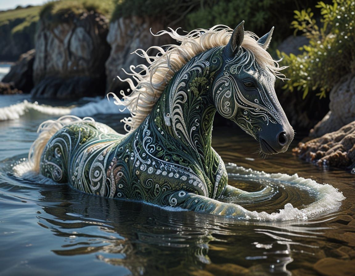 Mythical Water Zebra Rising from the Sea