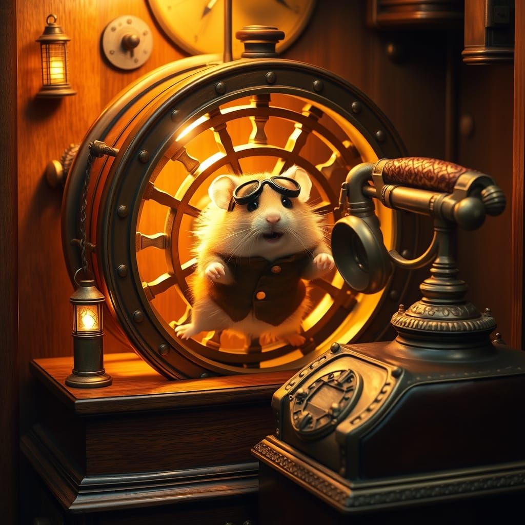 Steampunk Hamster Powering Gears and Gadgets