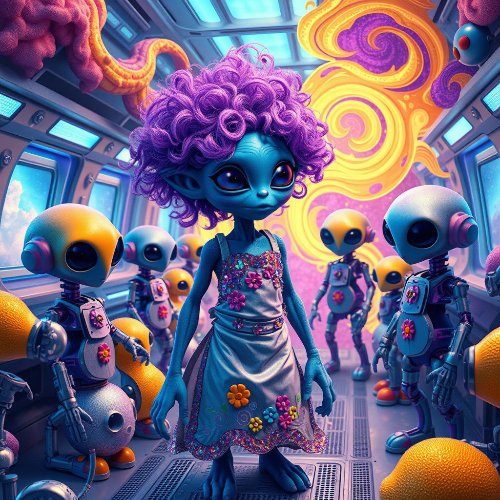 Mystical Alien in Futuristic Spaceship Office