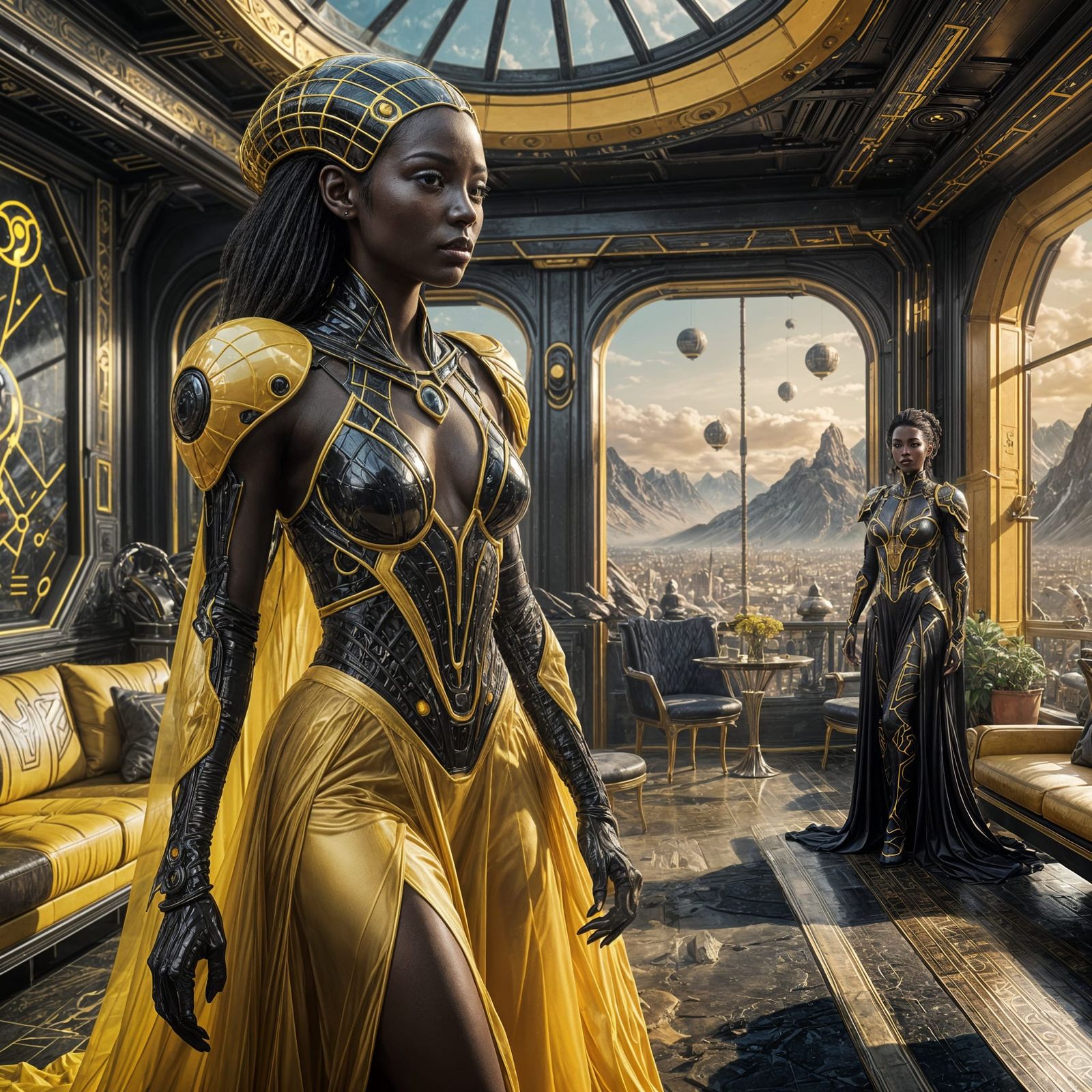 Beautiful Alien Woman in High-Tech Living Room