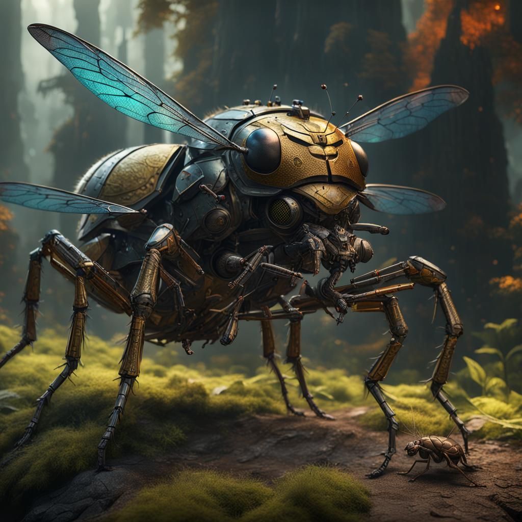 Giant Armored Dragonfly Bug in Detailed Matte Painting
