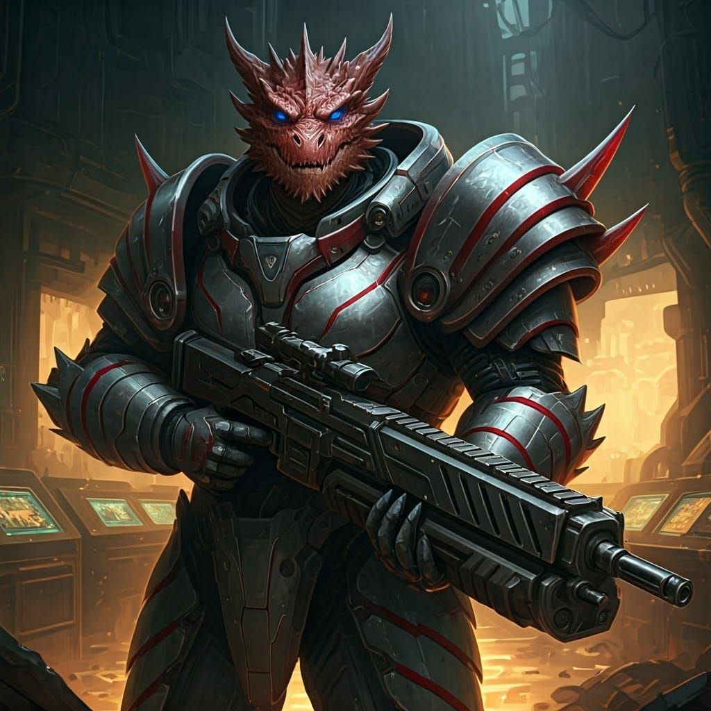 Dragonkin Warrior in Sleek Silver Power Armor