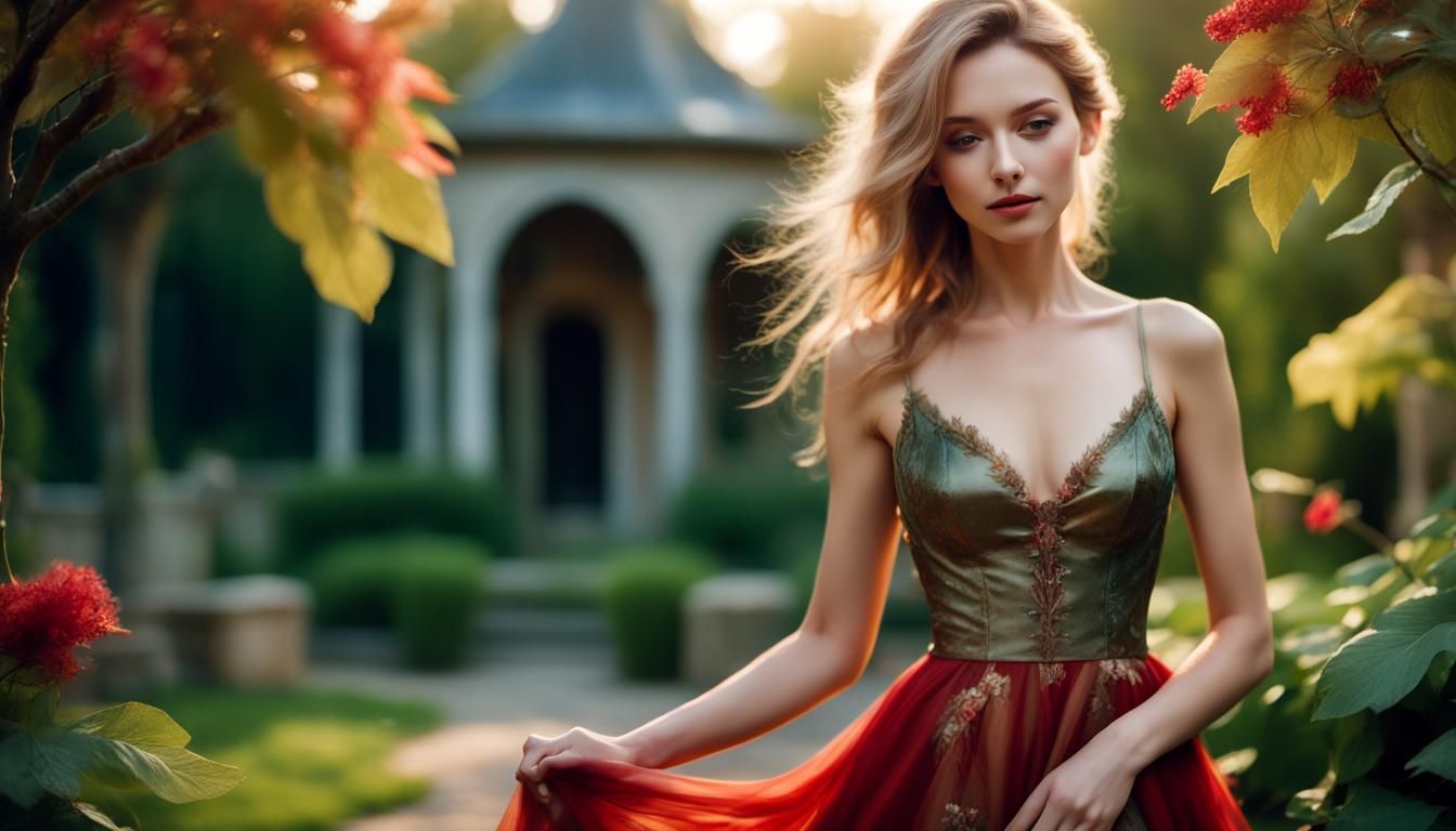 Elegant Garden Portrait in Warm Golden Light