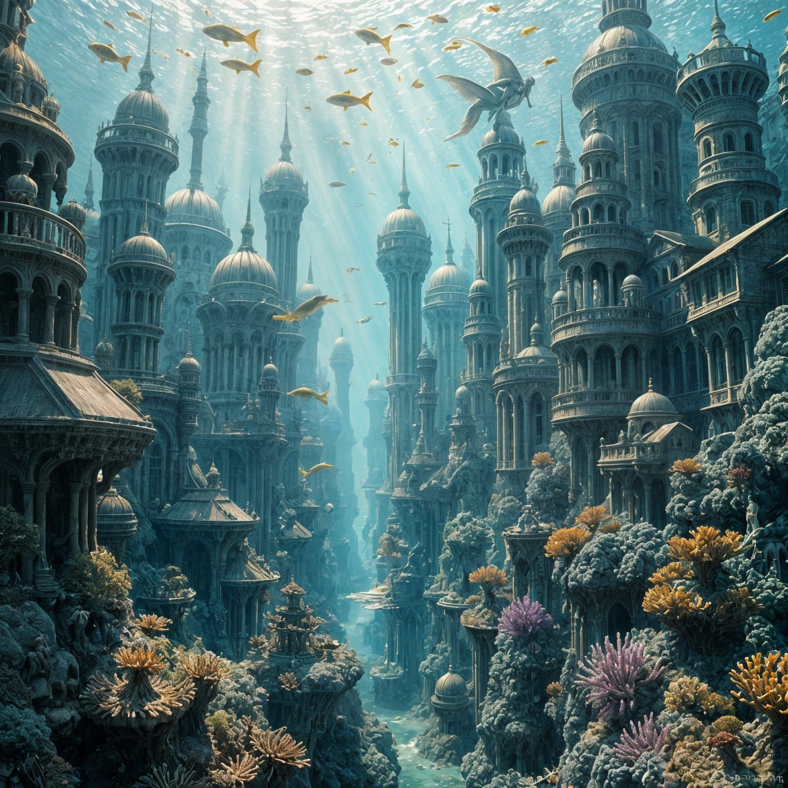 Surreal Underwater City Inspired by Alphonse Mucha