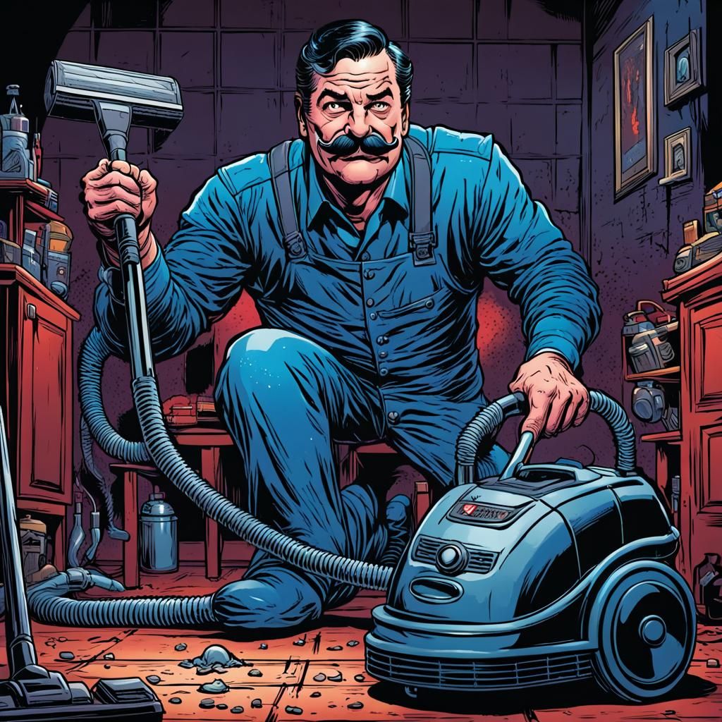 Evil Vacuum Cleaner in Comic Book Style