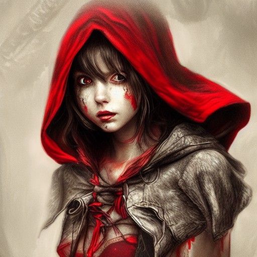 Ethereal Red Riding Hood in Post-Apocalyptic Art