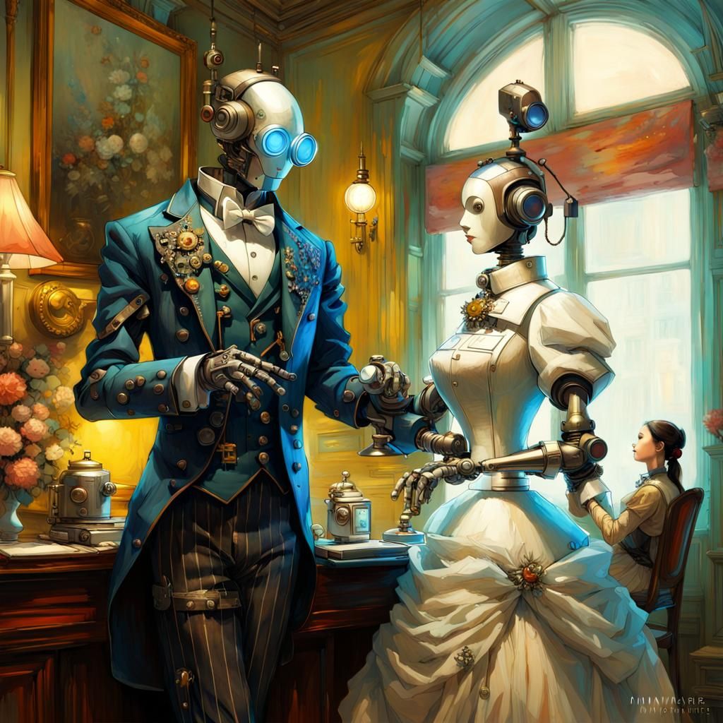 Steampunk Robot Butler Directs Maid
