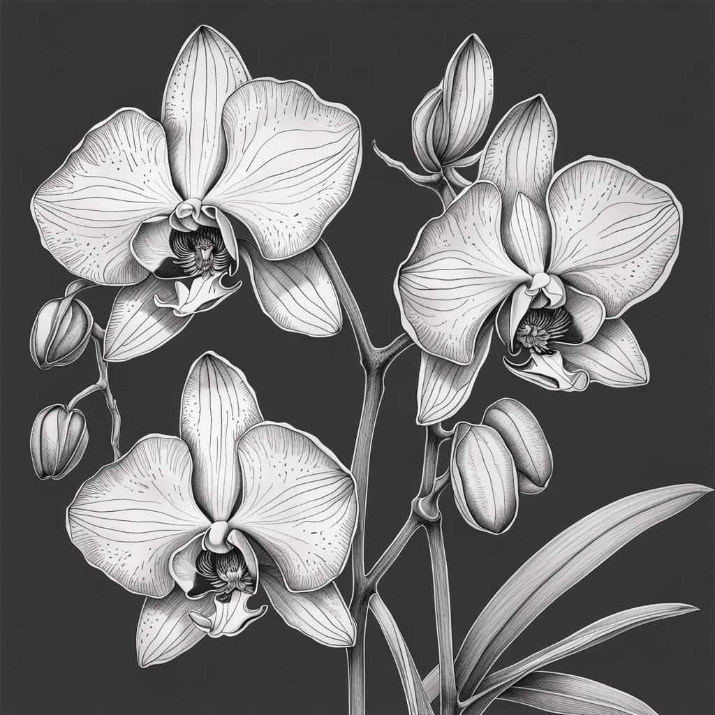 Ink Drawing - Orchid Flower