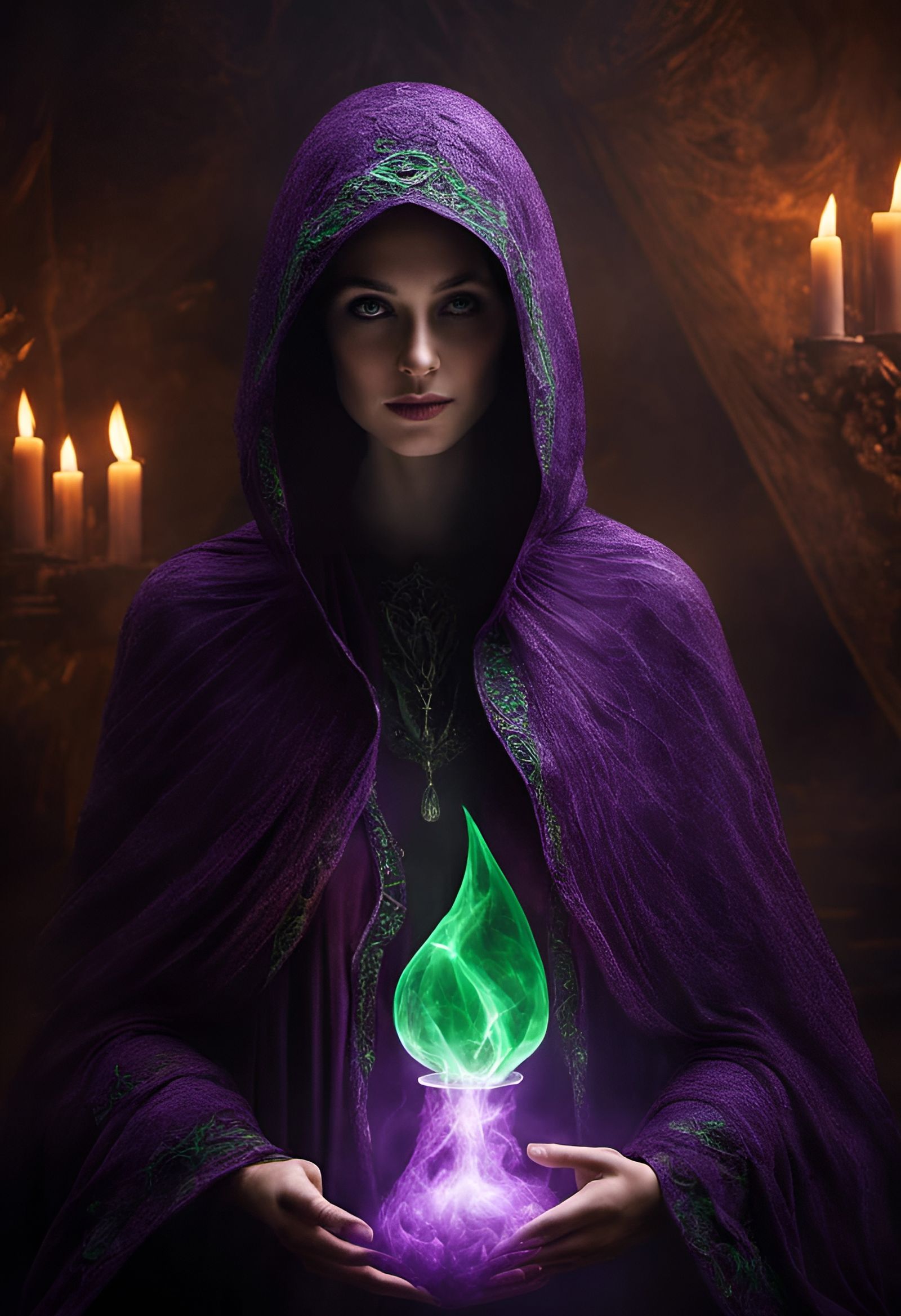 Mysterious Shadow Priestess with Soul Fire