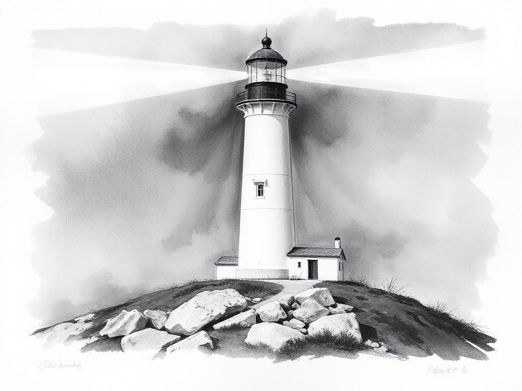 Moody Lighthouse Charcoal Art