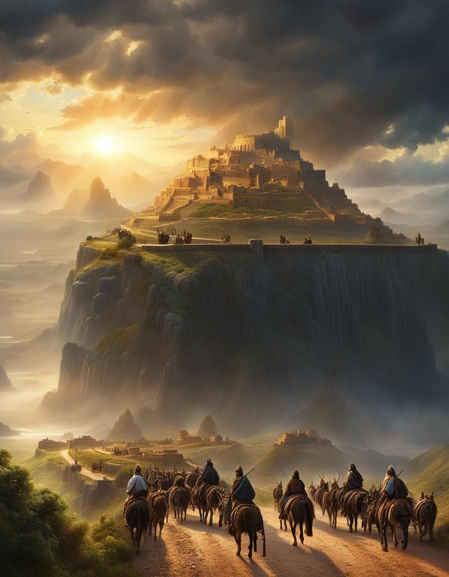 Bronze Age City Fantasy Landscape in Golden Hour