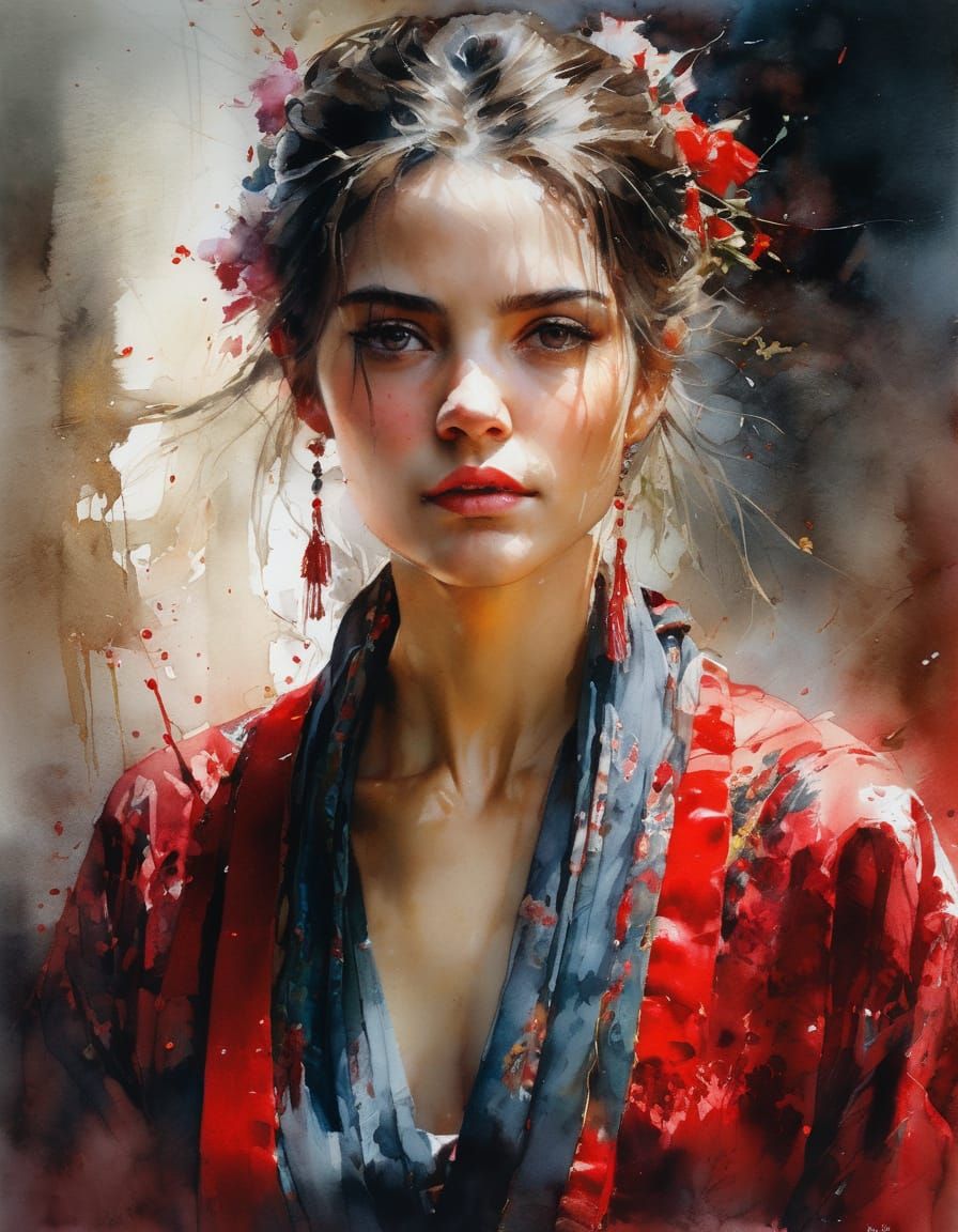 Spanish Woman Portrait in Detailed Watercolor Style