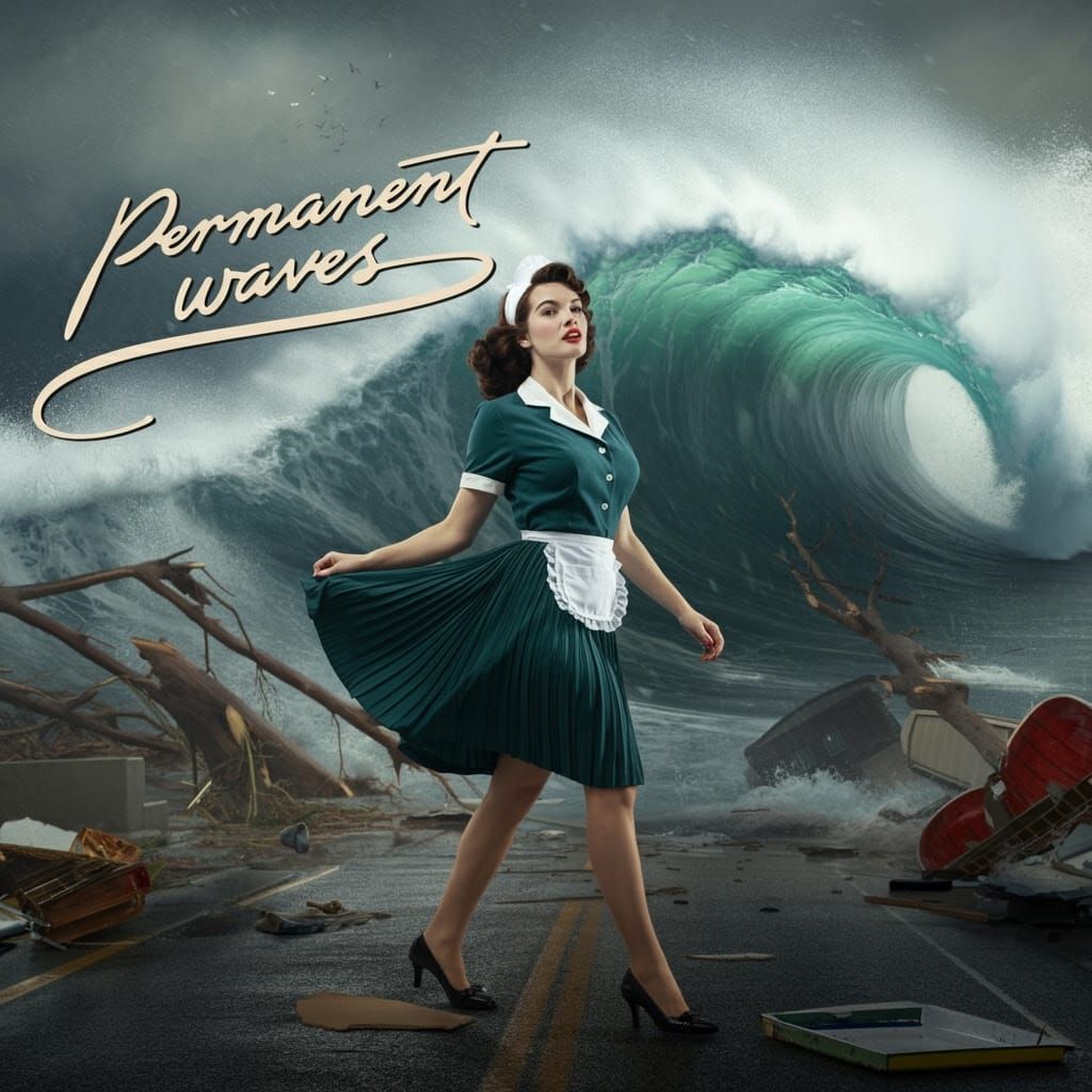 1950s Waitress Struggles in Hurricane Amidst Debris