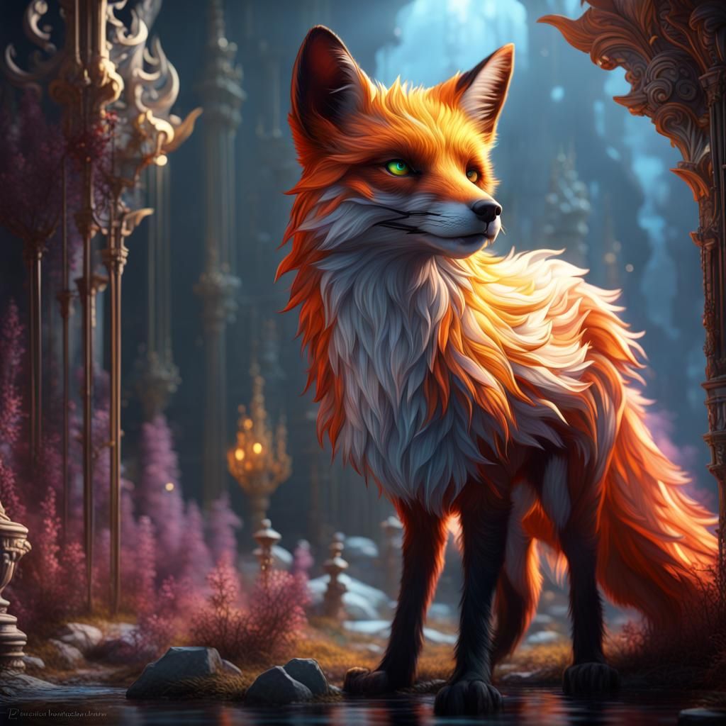Glass Fox Fantasy Concept Art in 8k