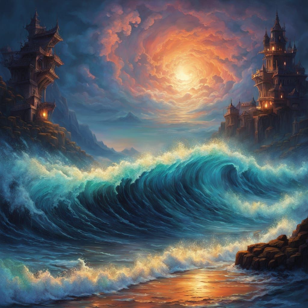 Luminous Ocean Wave at Night