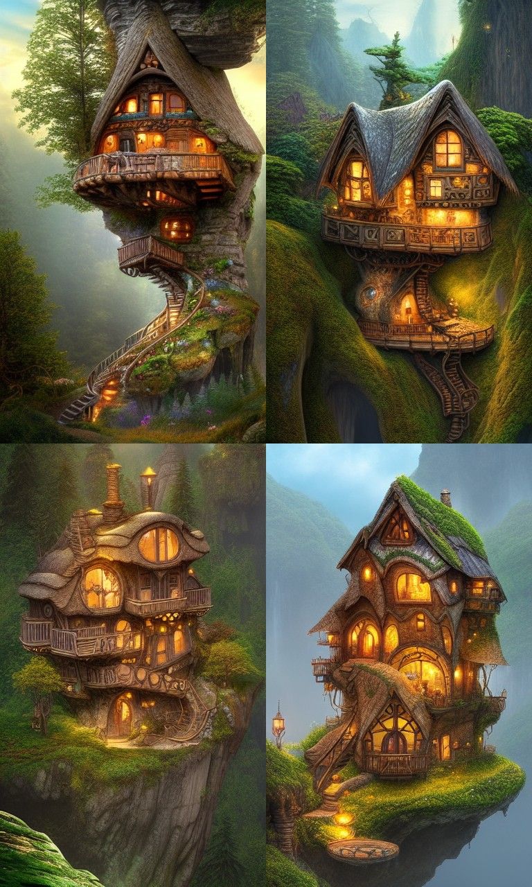 Cozy Steampunk Hobbit-Home on Mountain Cliff