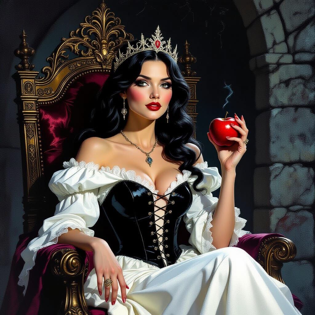 Evil Queen with Poison Apple on Throne