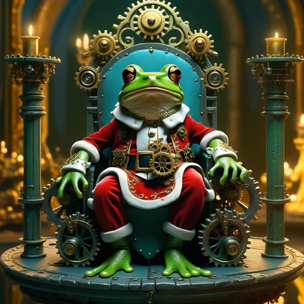 Steampunk Santa Frog King on Throne