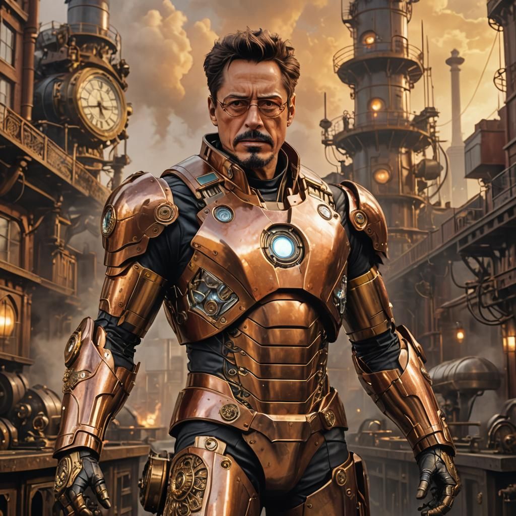 Intricate Steampunk Ironman in Victorian London